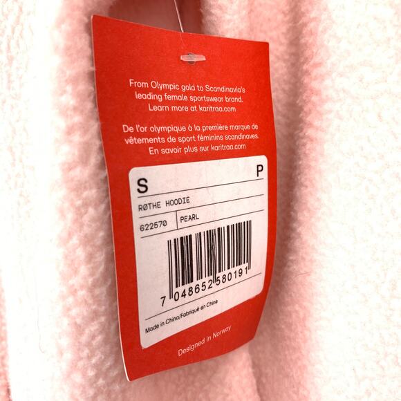 Kari Traa Rothe Hoodie Sweatshirt Womens Size Small Pearl Pink Black Cuffs - Picture 9 of 10